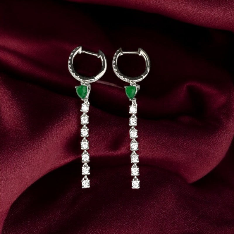 Silver Emerald Green Hoop Earrings