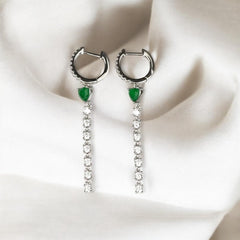 Silver Emerald Green Hoop Earrings