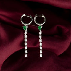 Silver Emerald Green Hoop Earrings