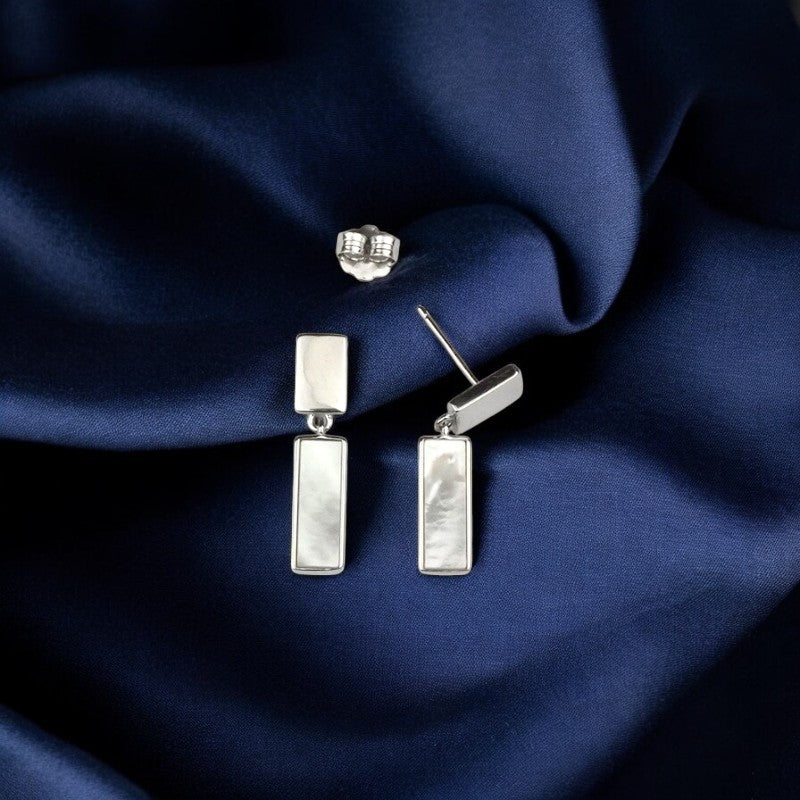 Silver Mother Of Pearl Rectangular Dangles
