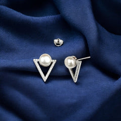 Silver Triangular Pearl Studs
