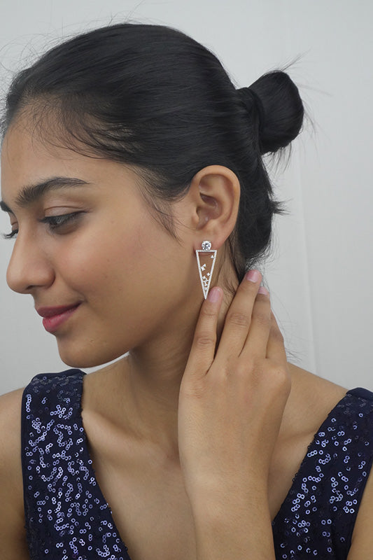 Silver Sleek Triangular Danglers