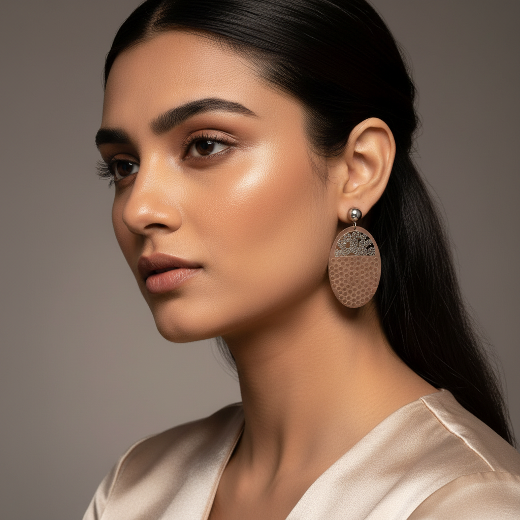 Woman wearing Rose Gold 925 Sterling Silver Oval Dangles