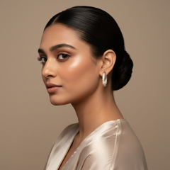 Woman wearing 925 Sterling Silver Radiant CZ Hoop Earrings