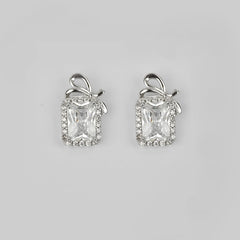 925 Sterling Silver Bow Emerald Cut Studs