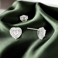 925 Sterling Silver Double Halo Heart Studs