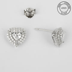 925 Sterling Silver Double Halo Heart Studs