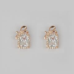 925 Sterling Rosegold Bow Emerald Cut Studs