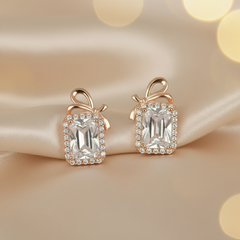 Pair of 925 Sterling Rosegold Bow Emerald Cut Studs