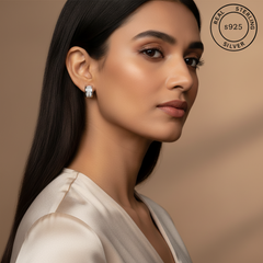 Woman wearing 925 Sterling Silver Huggie Hoop Earrings