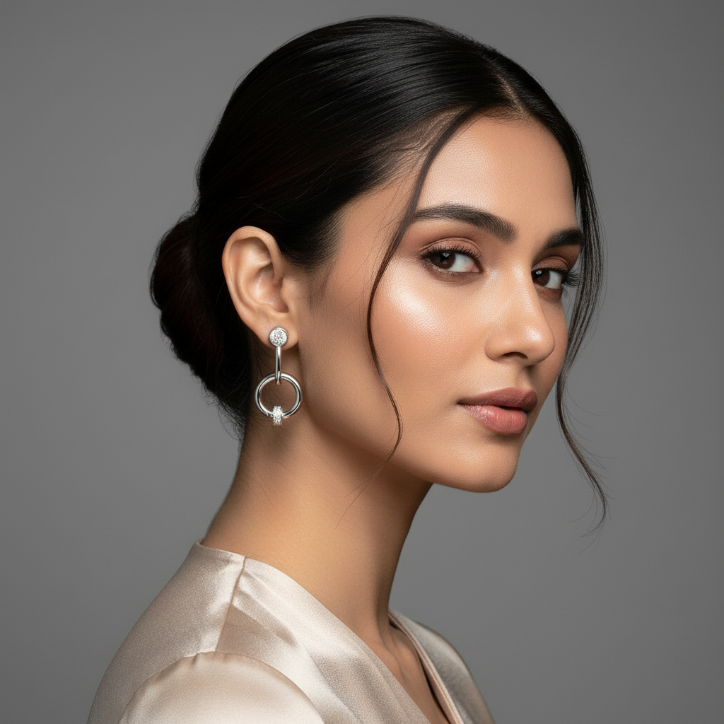 Woman wearing Sterling Silver Floral Studs
