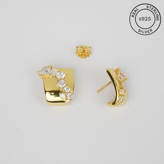 925 Sterling Silver Golden Modern Statement Studs