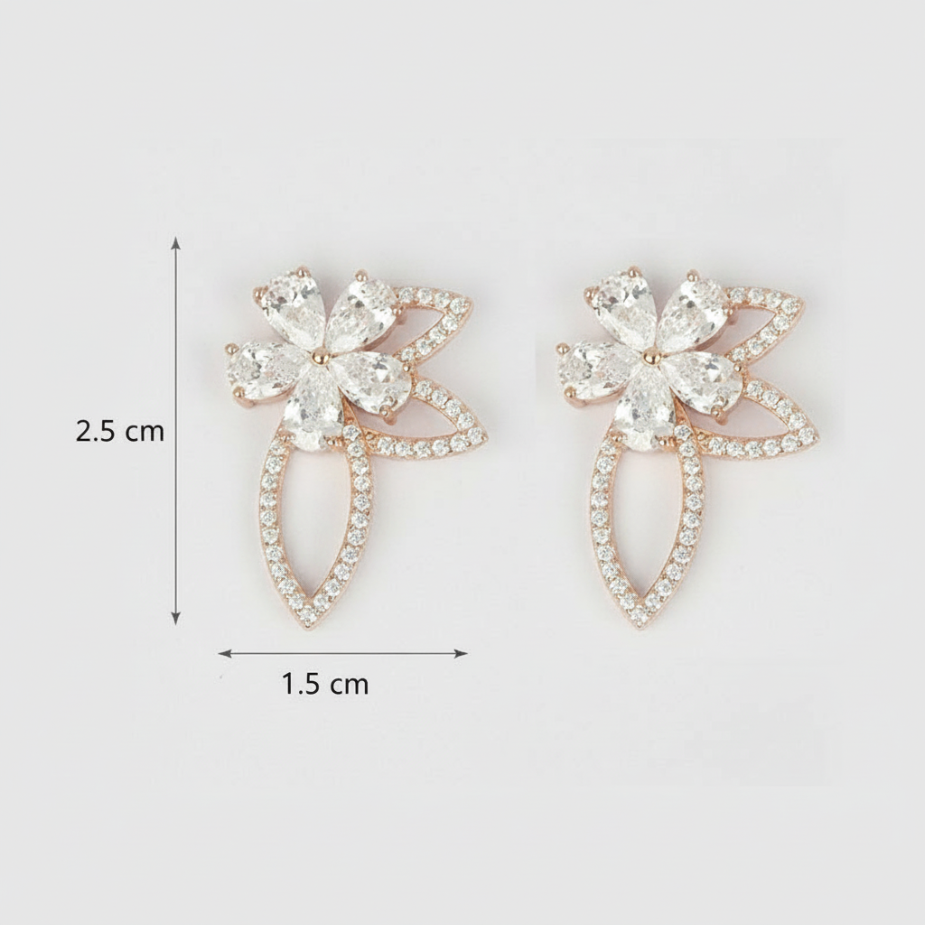 Pair of floral earrings with measurements 