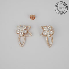 925 Sterling Rosegold Floral Drop Earrings