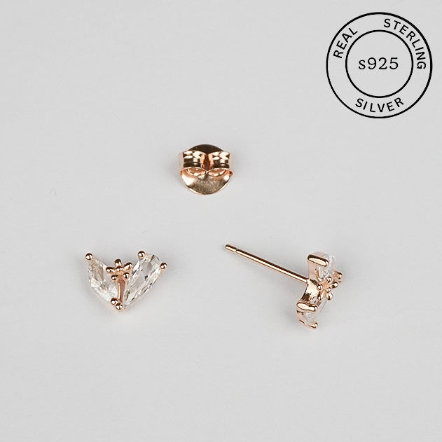 925 Sterling Silver Rosegold Wings Studs
