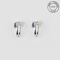 925 Sterling Silver C Shaped Star Hoops