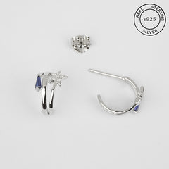 925 Sterling Silver C Shaped Star Hoops