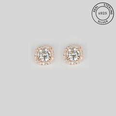 925 Sterling Silver Rosegold Cushion Cut Studs