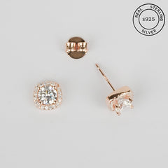 925 Sterling Silver Rosegold Cushion Cut Studs