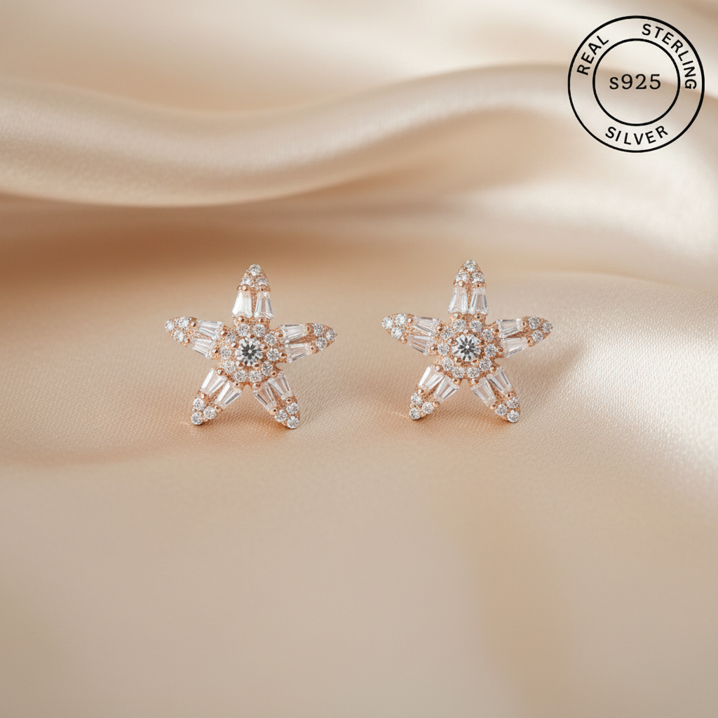 925 Sterling Silver Rosegold Star Studs