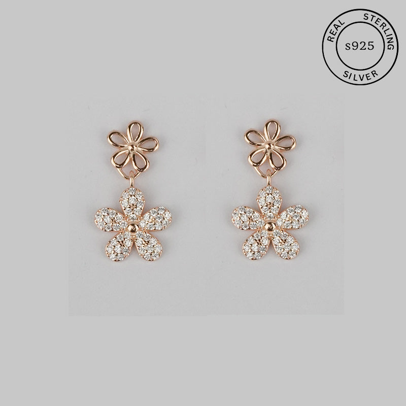 925 Sterling Silver Rosegold Floral Dangles