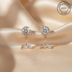 925 Sterling Silver Rosegold Blooming Elegance Dangles
 featuring 'Real Sterling Silver' stamp.