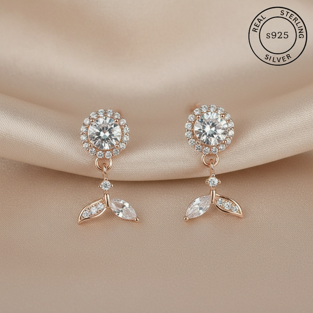 925 Sterling Silver Rosegold Blooming Elegance Dangles
featuring 'Real Sterling Silver' stamp.