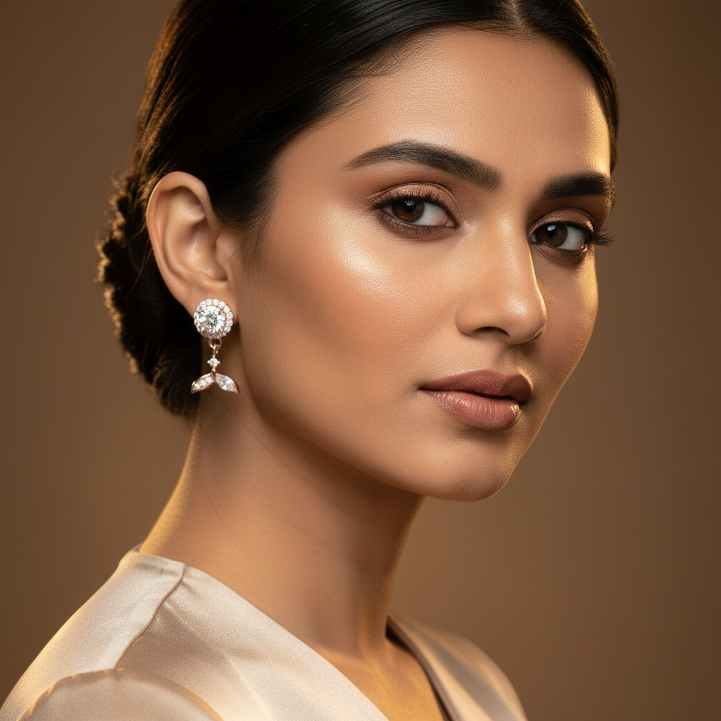 Woman wearing 925 Sterling Silver Rosegold Blooming Elegance Dangles