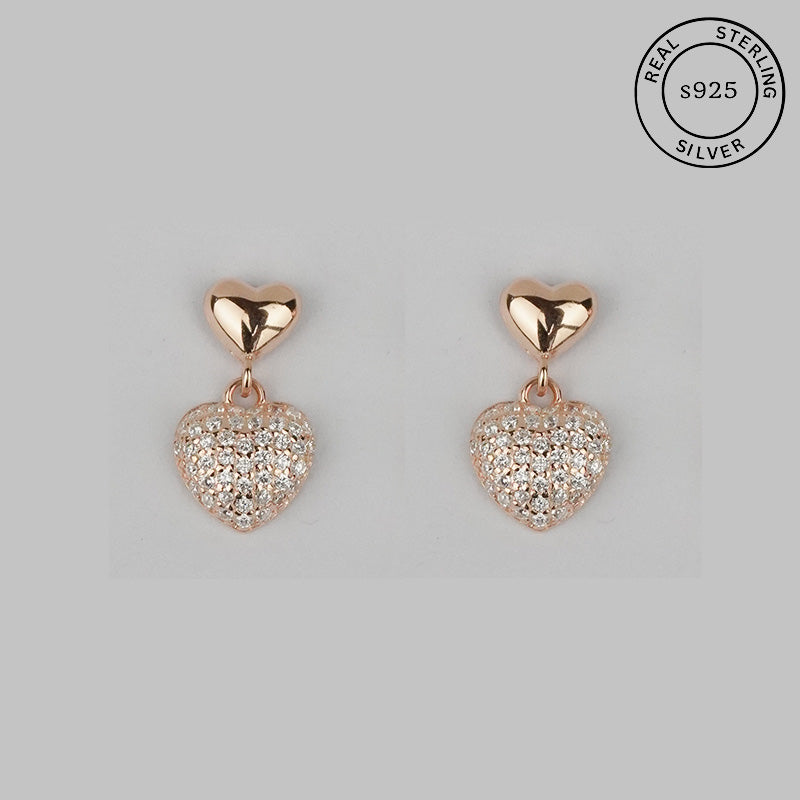 925 Sterling Silver Rosegold Heart Drop Dangles