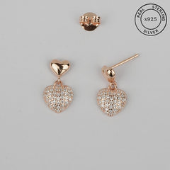 925 Sterling Silver Rosegold Heart Drop Dangles