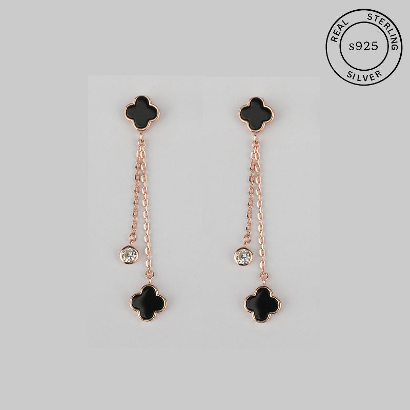 925 Sterling Silver Rosegold Chick Clover Dangles