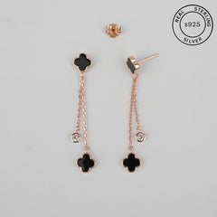 925 Sterling Silver Rosegold Chick Clover Dangles