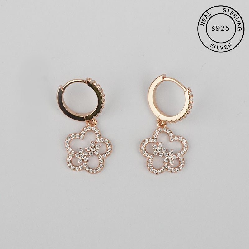 925 Sterling Silver Rosegold Floral Hoop Dangles