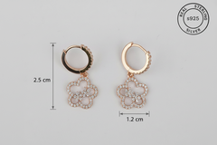 925 Sterling Silver Rosegold Floral Hoop Dangles and measurements 