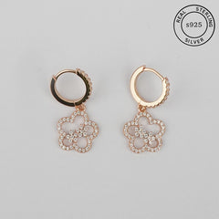 925 Sterling Silver Rosegold Floral Hoop Dangles