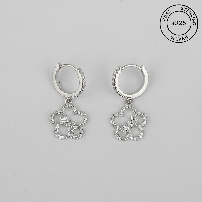 925 Sterling Silver Floral Hoop Dangles