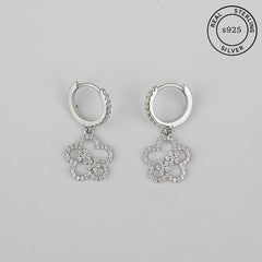 925 Sterling Silver Floral Hoop Dangles