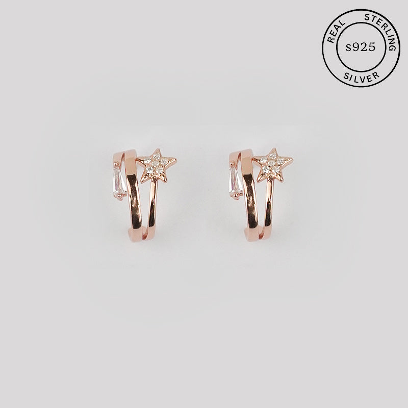 925 Sterling Rosegold C Shaped Star Hoops