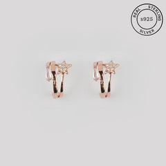 925 Sterling Rosegold C Shaped Star Hoops