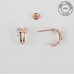 925 Sterling Rosegold C Shaped Star Hoops
