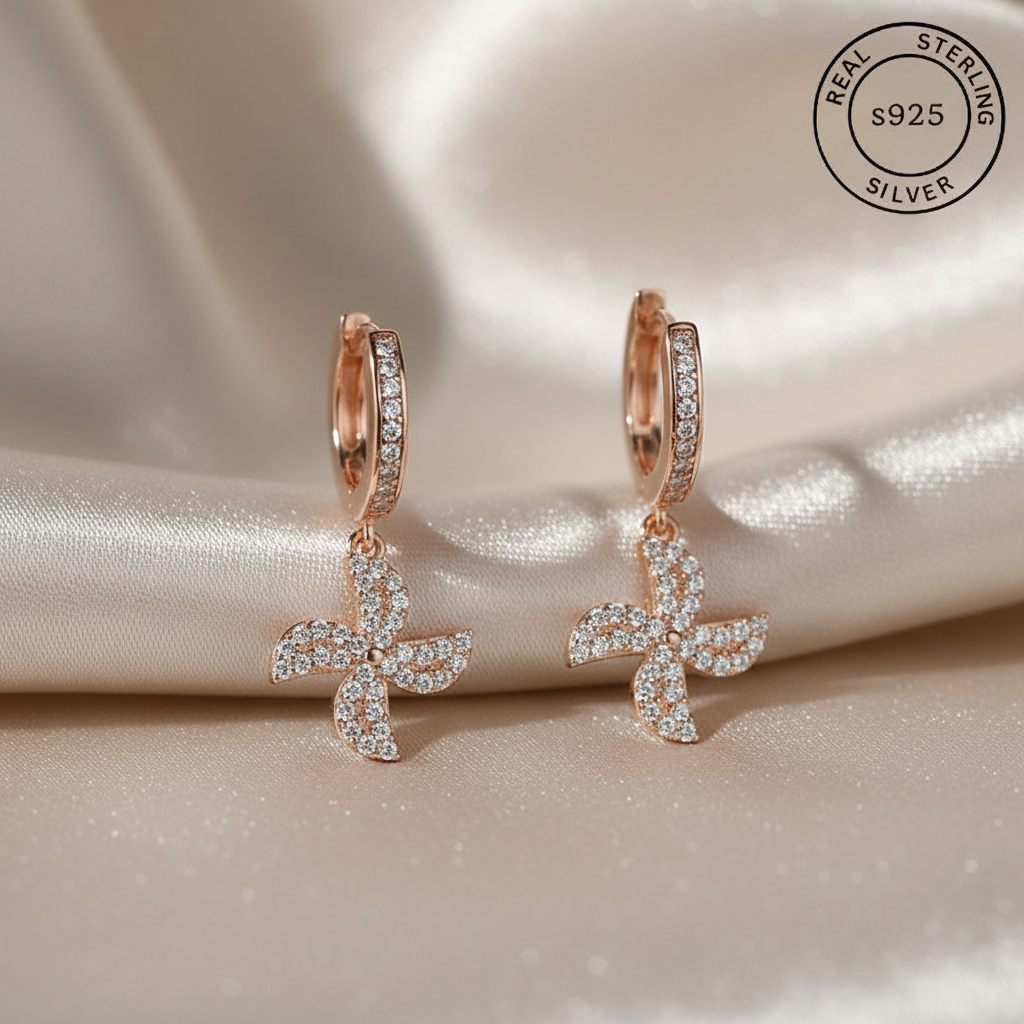 925 Sterling Silver Rosegold Charm Hoops featuring 'Real Sterling Silver' stamp.