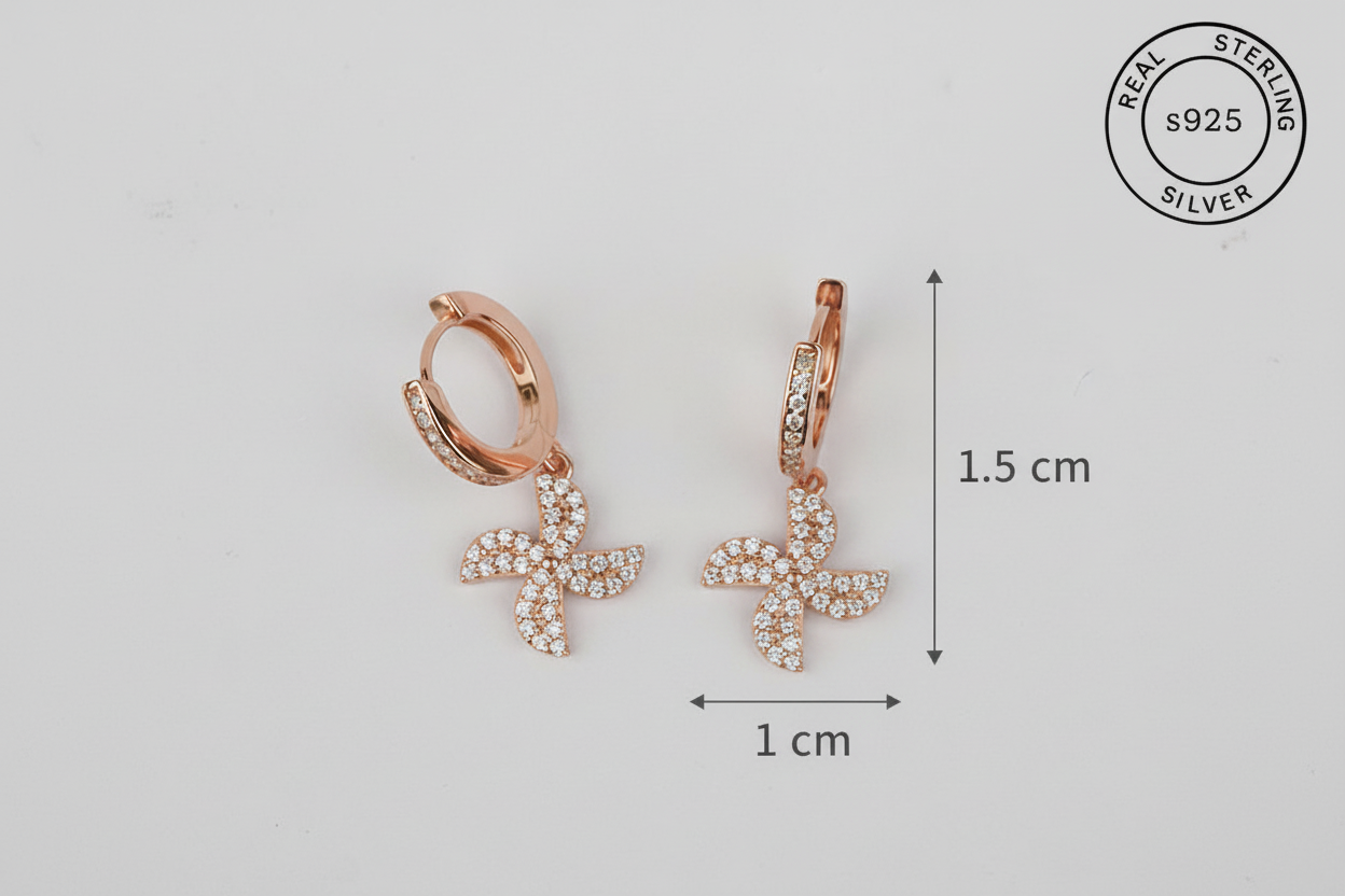 925 Sterling Silver Rosegold Charm Hoops with measurement details 