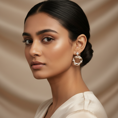 Woman wearing 925 Sterling Silver Rosegold Circle Dangles