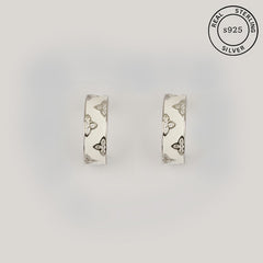 925 Sterling Silver White Enamel C Shaped Hoops