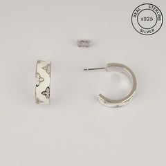 925 Sterling Silver White Enamel C Shaped Hoops
