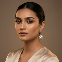 Woman wearing 925 Sterling Rosegold Vintage Drop Dangles
