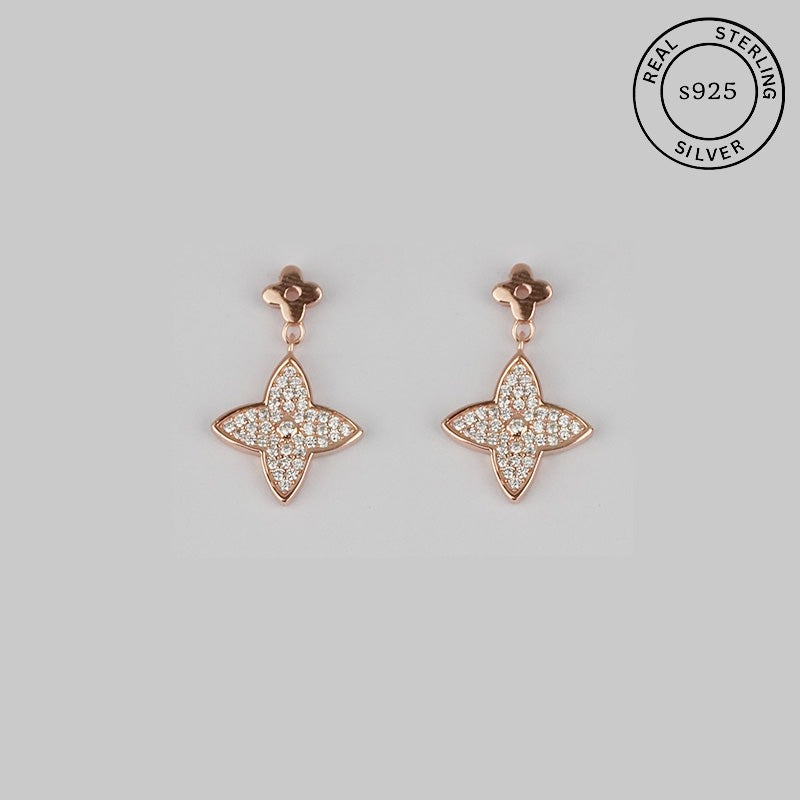 925 Sterling Silver Rosegold Floral Dangles