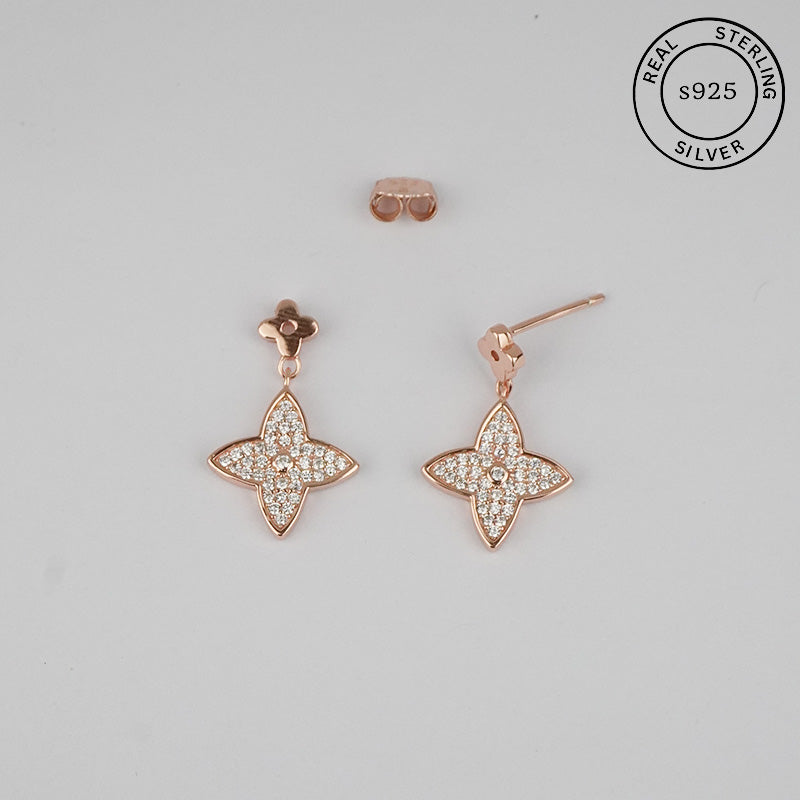 925 Sterling Silver Rosegold Floral Dangles
