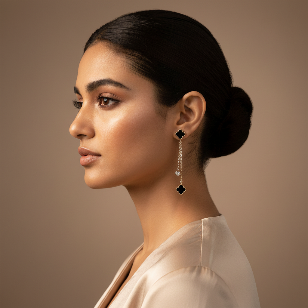 Woman wearing 925 Sterling Silver Chick Clover Dangles