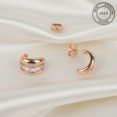 Rose gold hoop earrings with 'Real Sterling Silver' 925 stamp.